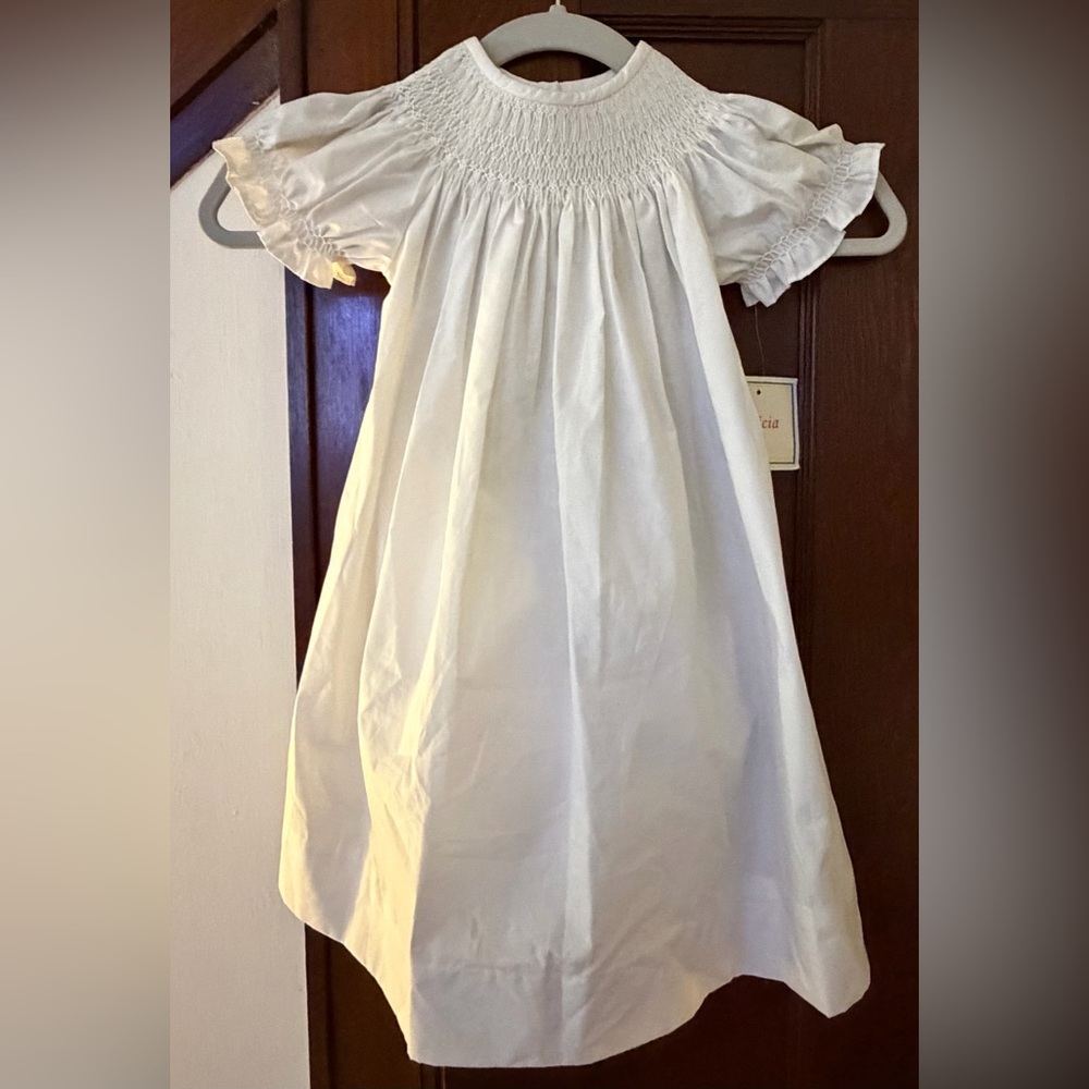 White Hand Smocked Bishop Dress